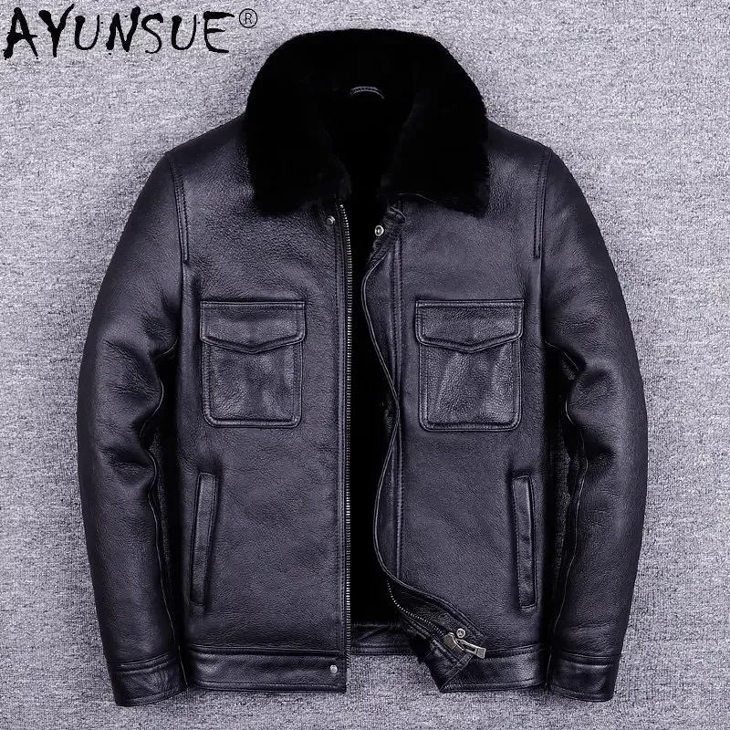 

Mens Real Fur Coat Winter Warm Men Fur Coats Genuine Leather Motorcycle Jacket Natural Leather Fur