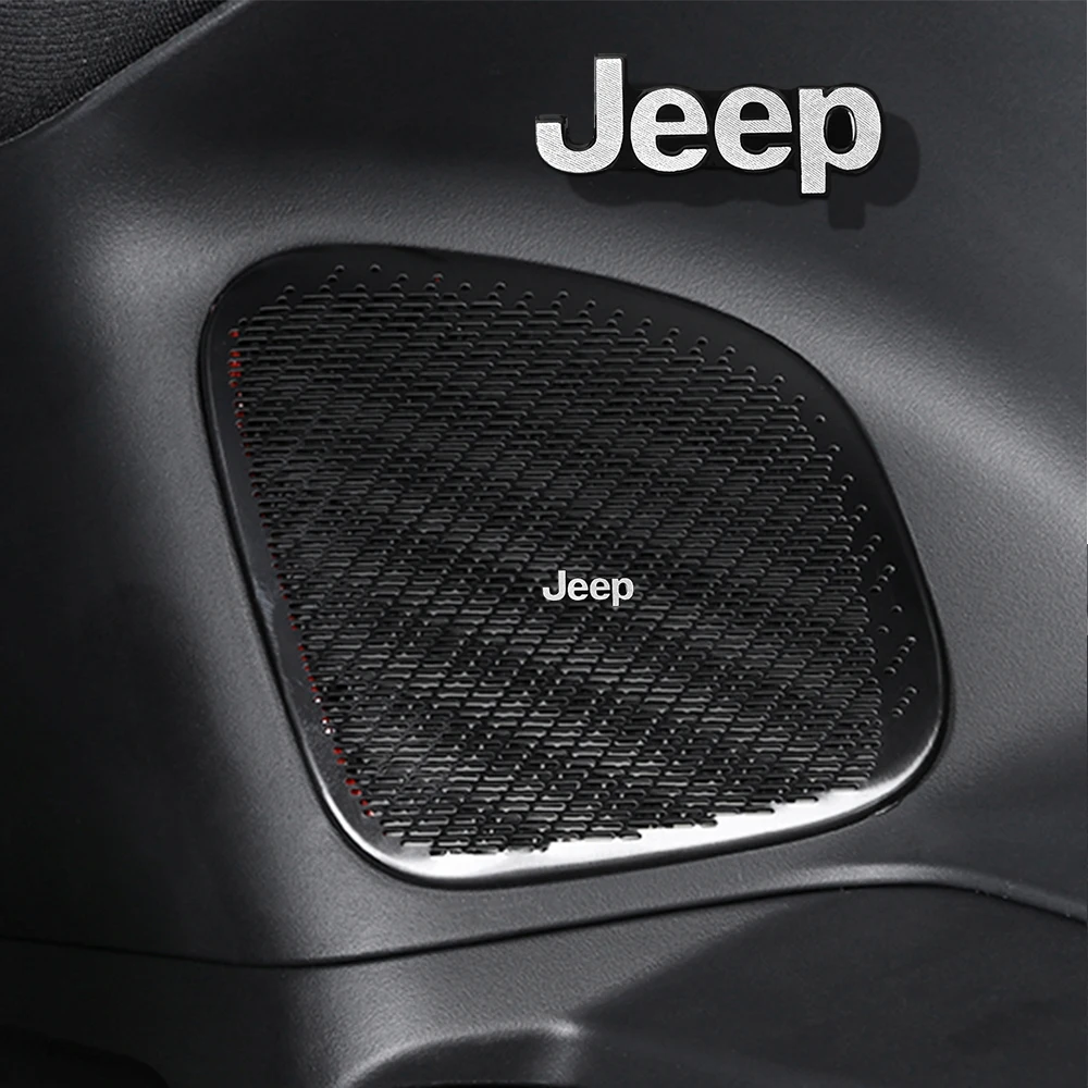 Adesivos de Logotipo de Carro para Alto-falante (2/4 Peças) - Acessórios para Jeep Wrangler, Renegade, Compass, Gladiator, Cherokee JL, Grand JK, Liberty