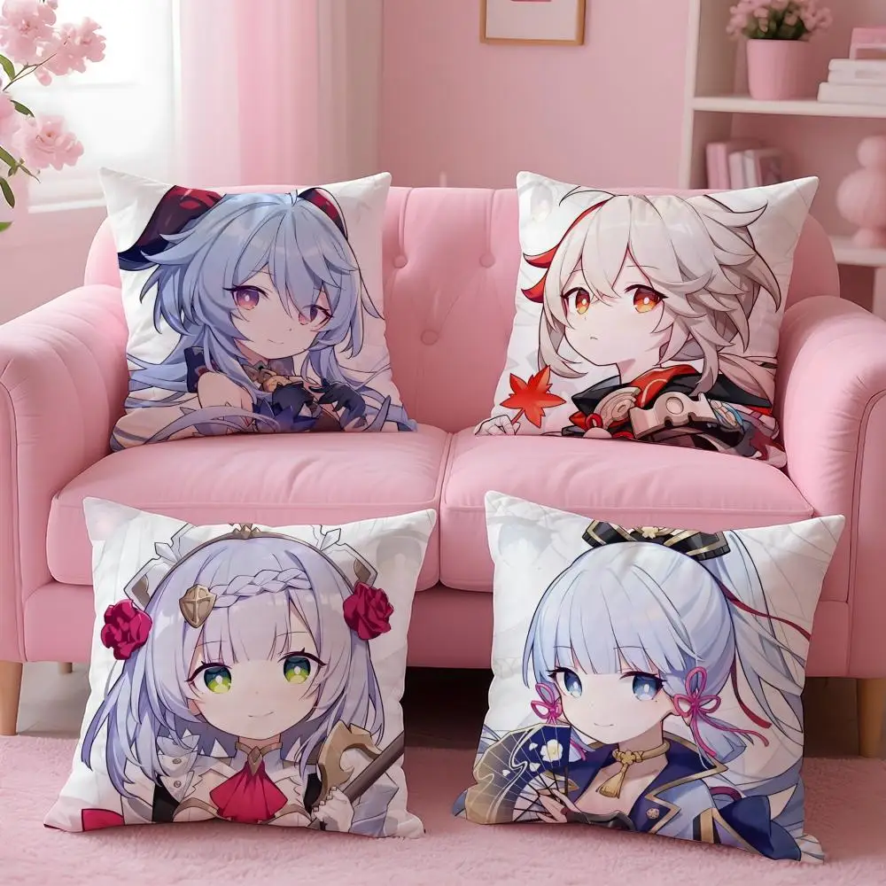 Cartoon Honkai Impact Federa per cuscino carina Tessuto felpato Morbido divano stampato fronte-retro Caldo inverno Regalo per la casa Fodera per cuscino