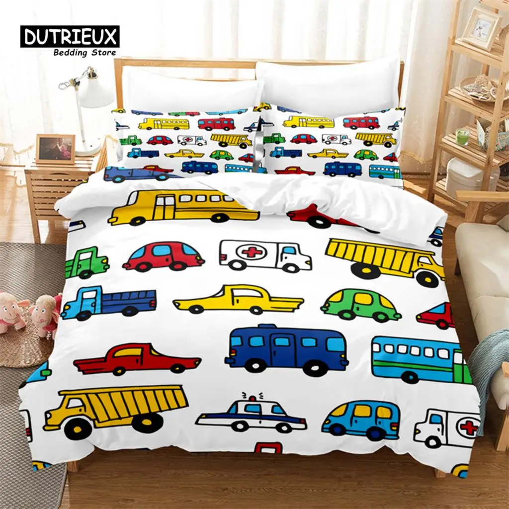 Cartoon Car Bedding Set, 3Pcs Duvet Cover Set, Soft Comfortable Breathable Duvet Cover, For Bedroom Guest Room Decor