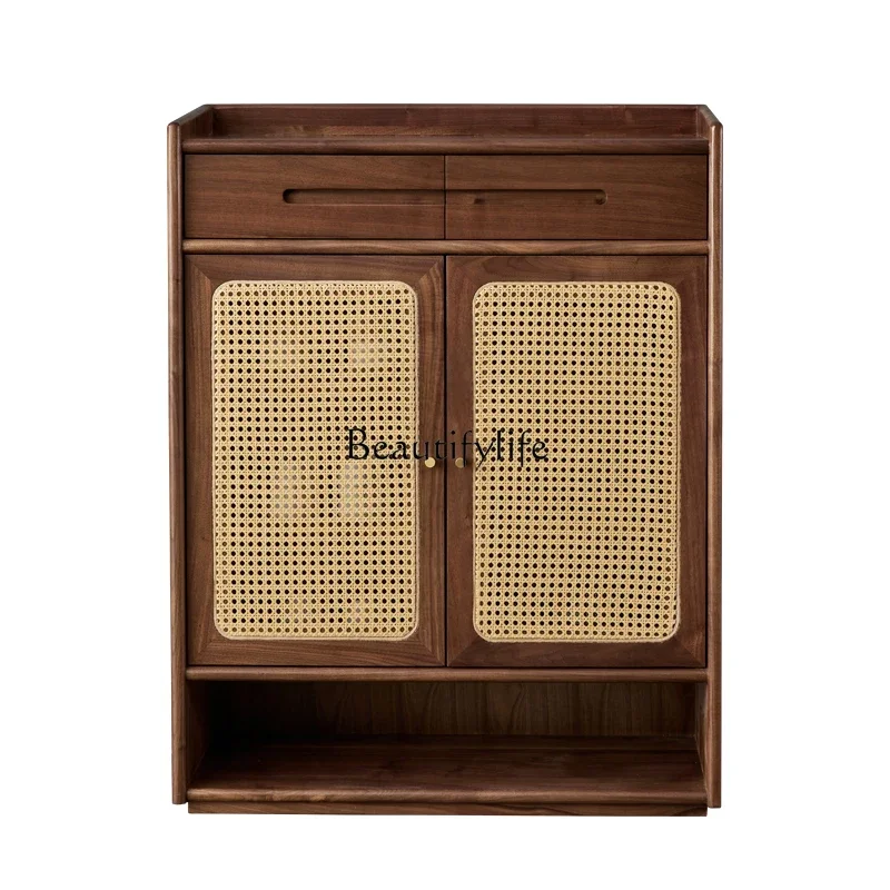 

LD33Simple Black Walnut Solid Wood Hall Cabinet Home Large Capacity Storage Cabinet