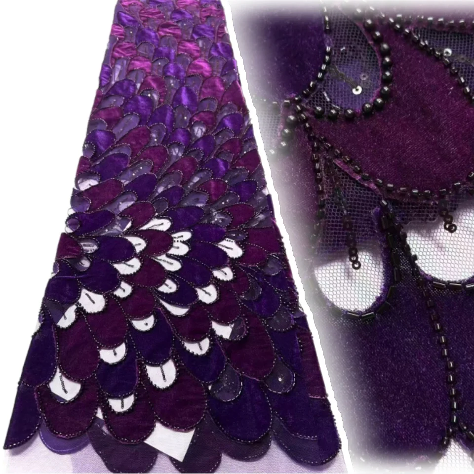 

Luxury African Beaded Mesh Lace Fabric Velvet Lace 2026 Nigerian Tulle Sequined Lace Fabric Women's Evening Christmas Dress 2189