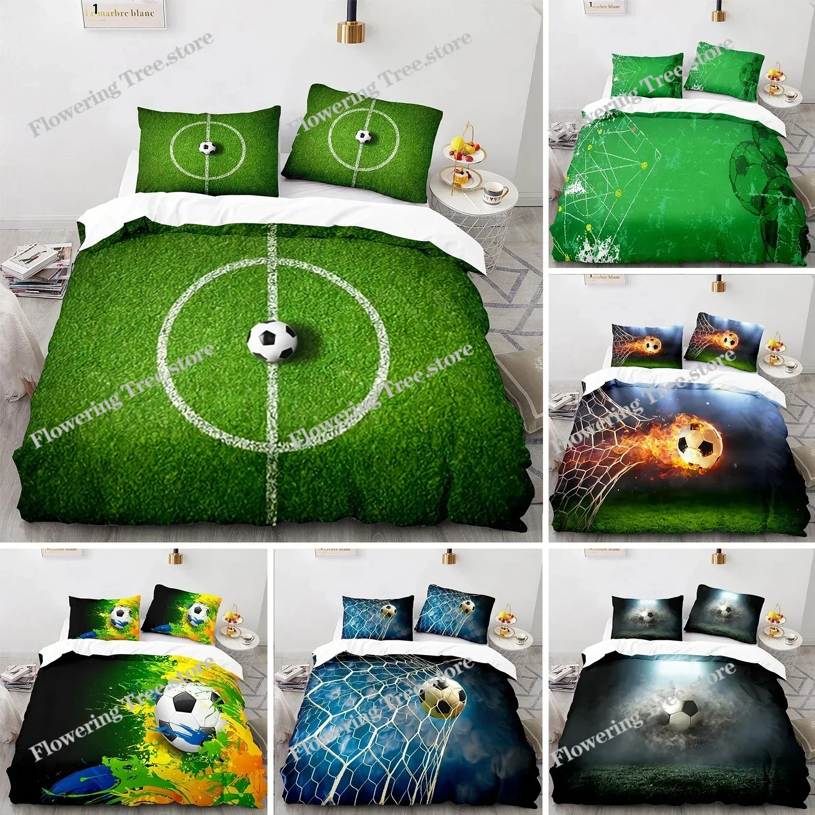 

Teen Room Duvet Cover Set, Soccer Sports Game 3 Piece Bedding Set QueenKingFullTwin Size Comforter Cover