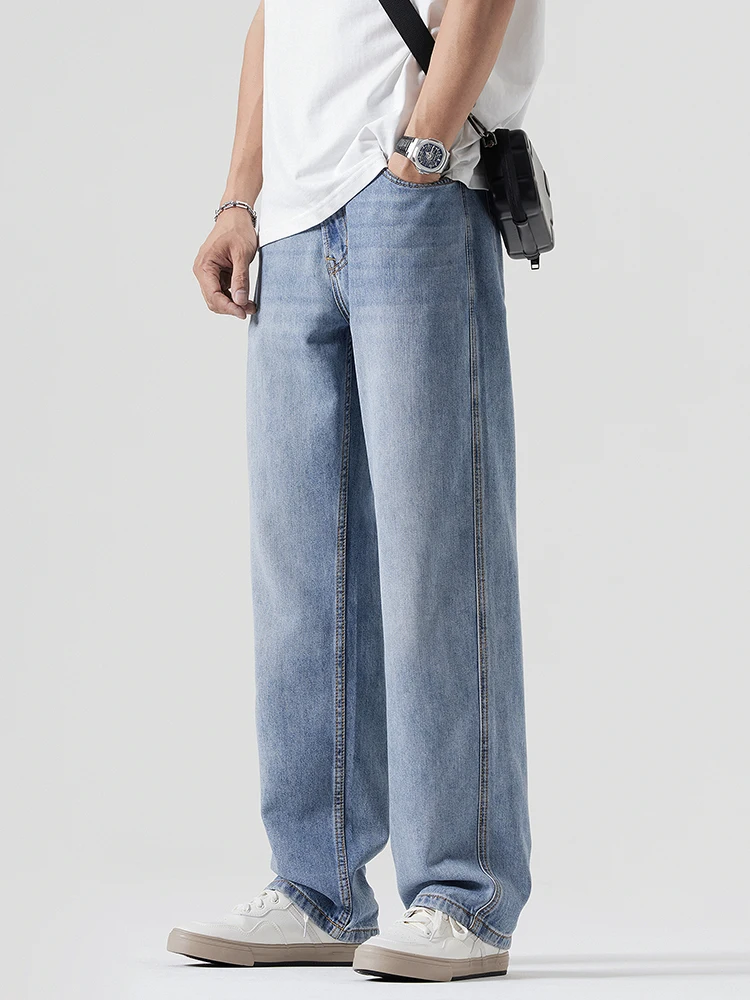 جينز فضفاض غير رسمي للرجال ، جينز مستقيم ، بنطلون عريض ، بنطلون أحادي اللون ، ملابس الشارع مريحة ، موضة كورية ، ذكر #6
