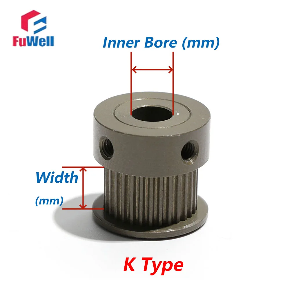 FuWell S2M K Type Timing Belt Pulley Aluminum Alloy 14T 15T 16T 18T 19T 20T Teeth Width 5/7/11mm Bore 4mm-8mm Synchronous Wheels