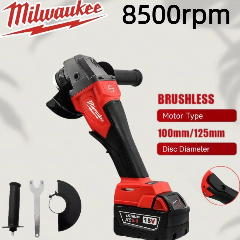 Milwaukee Smerigliatrice angolare senza spazzole 125mm Lucidatrice Macchina da taglio Interruttore a paletta senza blocco Utensili elettrici a batteria
