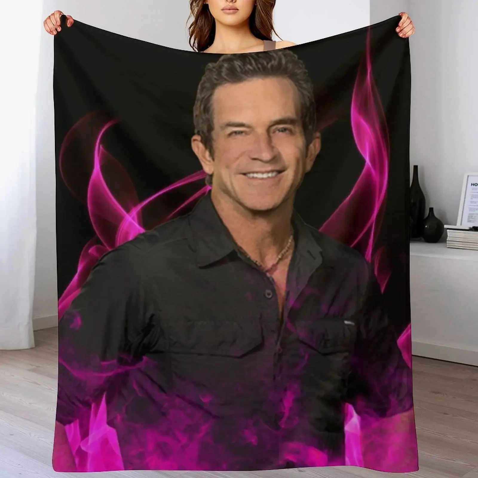 Jeff Probst Handsome Pink Glow Fire Blow Throw Blanket Retros for winter Softest Blankets