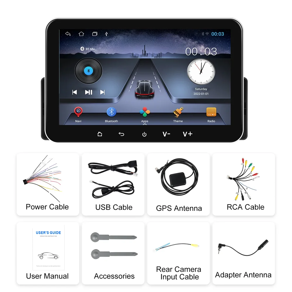 Universal 1Din Car Radio 7\'\' Touch Screen Wireless Carplay & Android Auto Smart Multimedia Player Wifi Navigation GPS FM Stereo