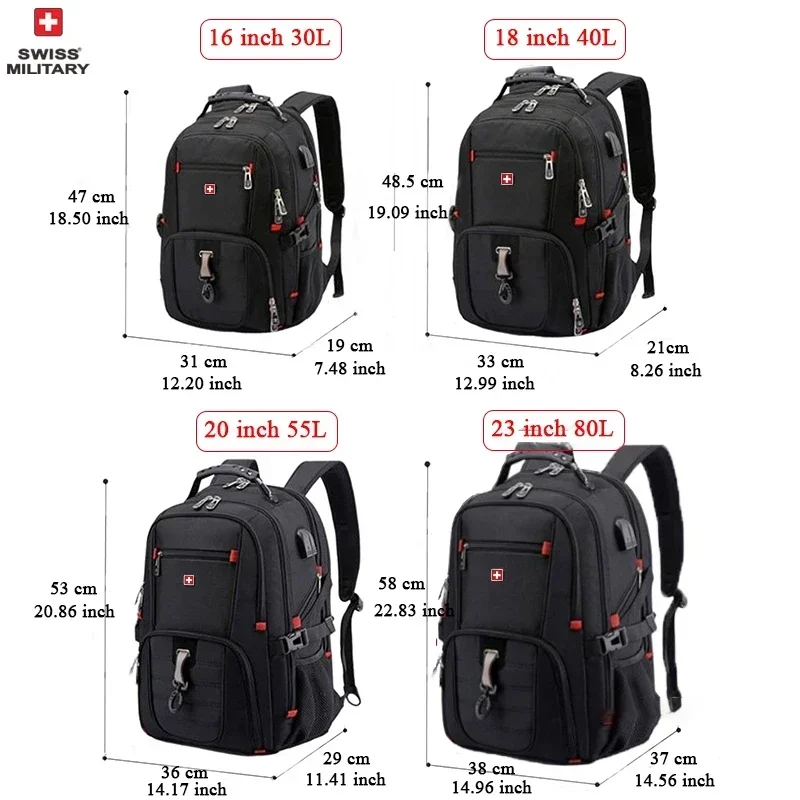 SWISS 17-Zoll-Laptop-Rucksack, wasserdichter USB-Ladeanschluss, multifunktionaler Rucksack im Schweizer Stil, Schultasche, Mochila, Wandern, Reisetasche