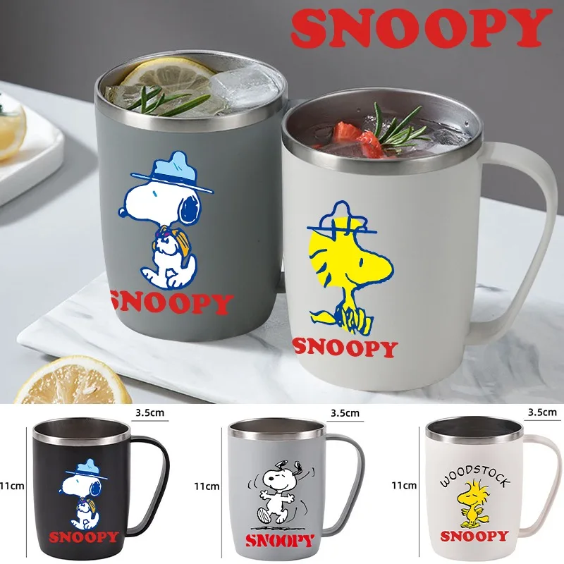 

Кружка Snoopy, изолированная чашка из нержавеющей стали 304, аниме, герметичная чашка с молоком, чаем, кофе, студенческая, школьная, офисная, чашка для полоскания рта, посуда для напитков, 450 мл