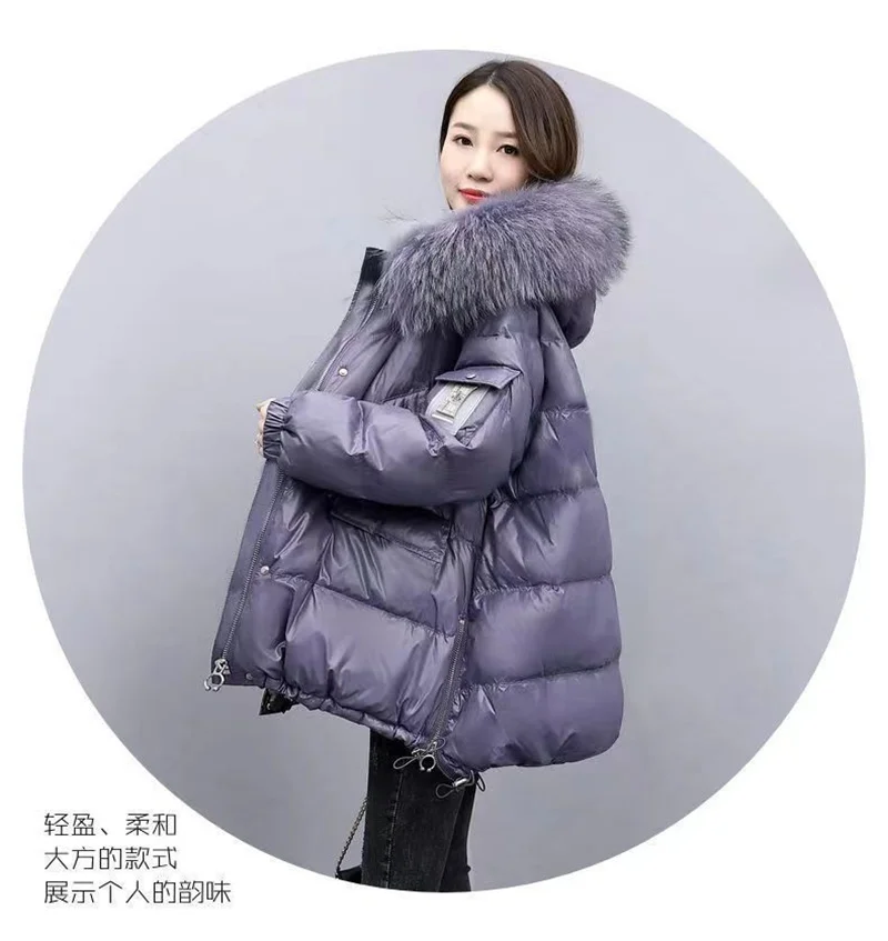 Down Cotton Jacket 2026 New Women's Mid Length Korean Version Loose Fitting Thick Jacket Large Woolen Collar Winter Hooded Outfi