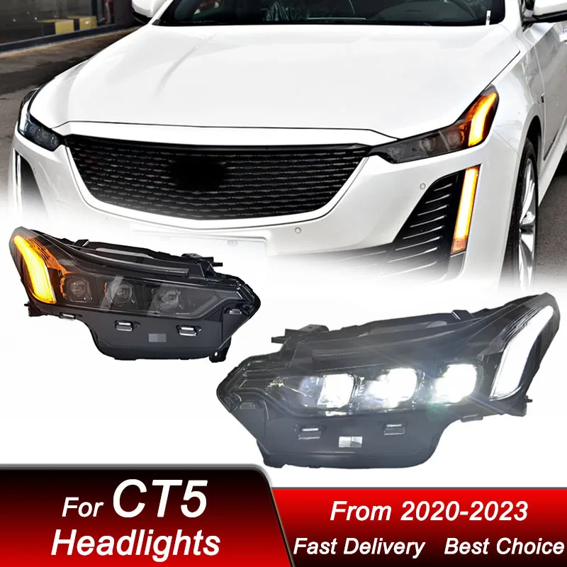 

Поп-автомобильные фары для Cadillac CT5 20-23, новый стиль, полностью светодиодные фары в сборе, обновление, аксессуары для линз проектора с высокой настройкой