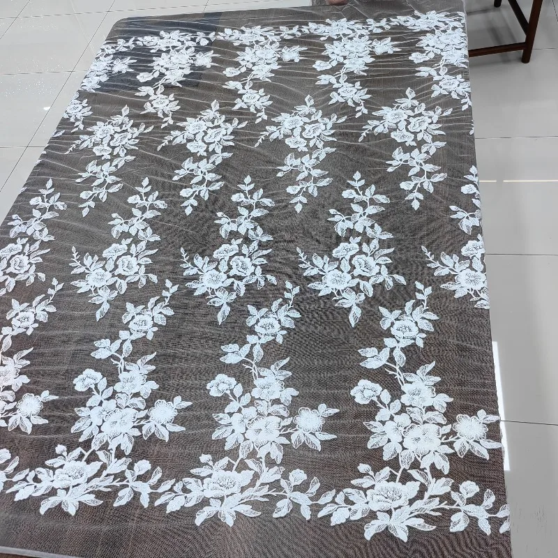 Newly Designed Mesh Embroidered Sequined Lace Fabric Perfect for Wedding Gowns Kids' Clothes and Handmade Curtain Decorations
