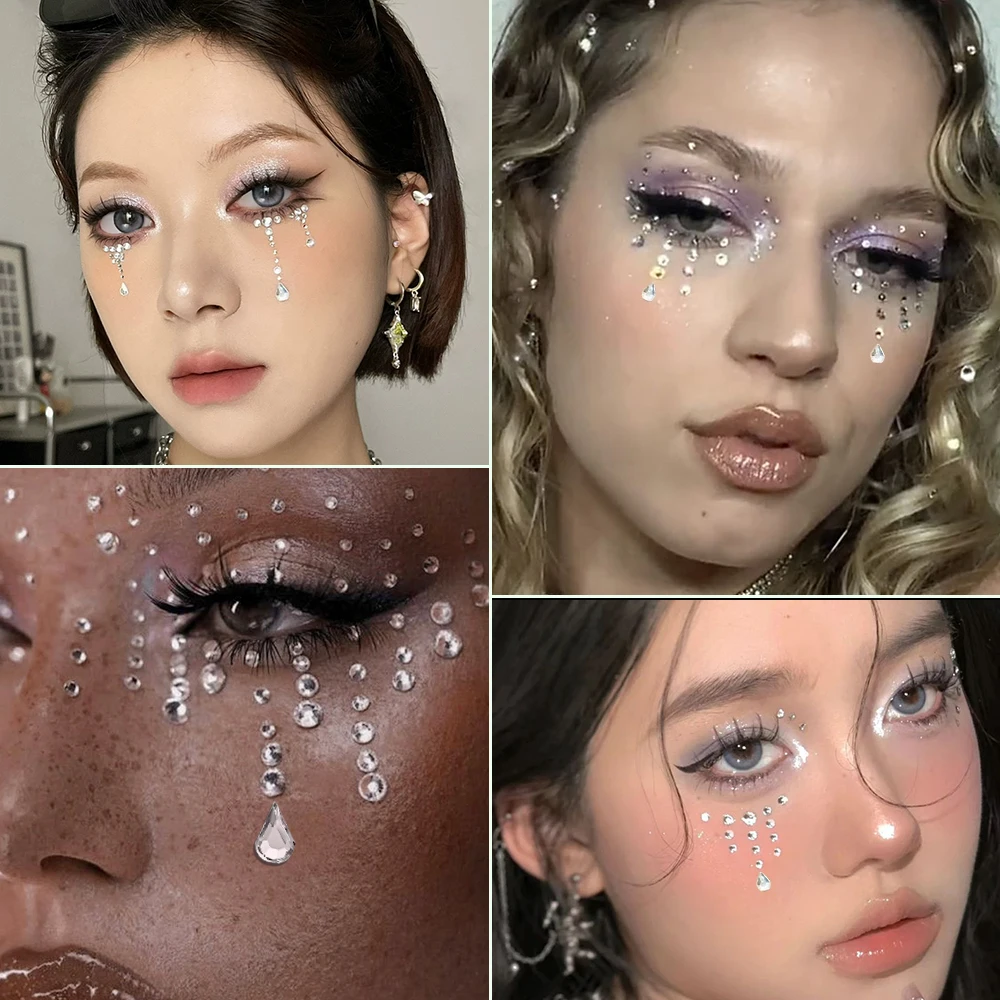1 قطعة ثلاثية الأبعاد الماس الدمعة الأحجار الكريمة ملصقات الوجه تألق كريستال زجاج الراين ملصقات لجميع القديسين تأثيري الوجه ماكياج الديكور #5