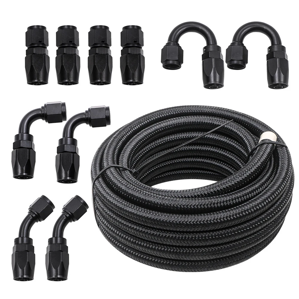 

10pcs 6AN Oil Cooled Tubing Fitting Set + 6M Nylon Braided Rubber Tubing AN6 Set