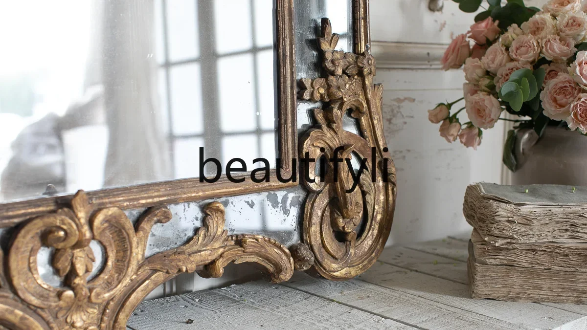 cqy European-style carved old fireplace wall-mounted decorative mirror household retro bathroom vanity mirror