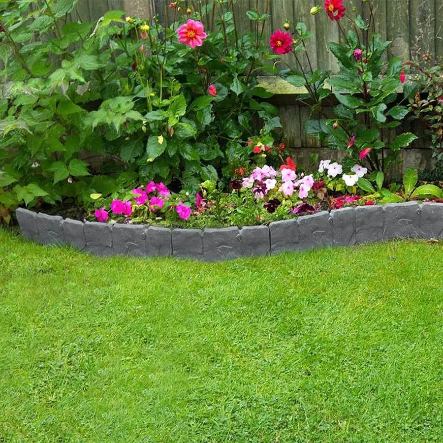 1/5/10/20/50/100pcs [Flower Bed Border] s Grey/Anthracite Stone-Patterned Lawn Border | Plastic Flower Bed Trimming, Garden Fenc