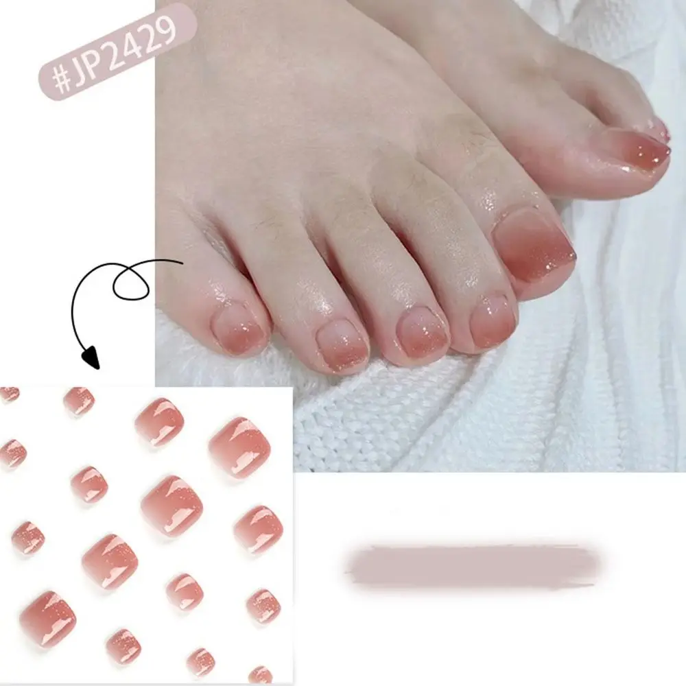 Nail Tips Short Square Fake Toenails Simple French Toe Nails Full Cover Solid Color Foot Nails for Women Girl