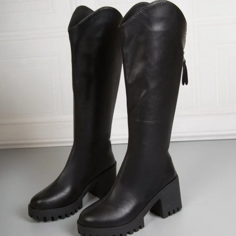 

2025 Square Toe Platform Super High Thick Heel TPU Thick Sole Raised Boots Side Zipper Autumn And Winter Women's Riding Boots