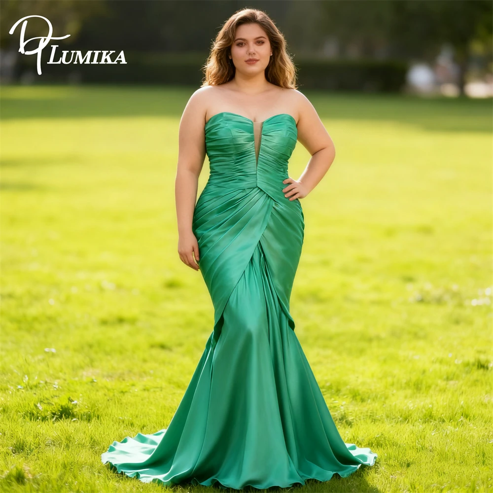

DTLumika Silky Satin Sheath Evening Dress for Women, Plus Size XS-XXXL Customized Party Prom Gowns, Strapless Dinner Dresses