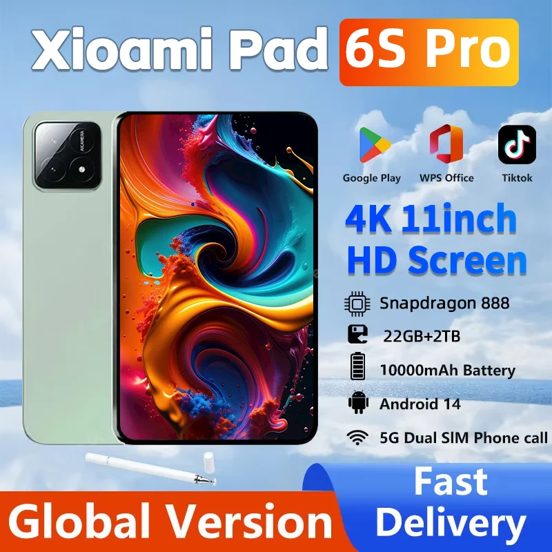 

Global Version Original Pad 6S Pro HD 4K Android 14.0 Snapdragon 888 11inch 16GB+1TB 10000mAh Tablet PC 5G Dual SIM WIFI Mi Tab