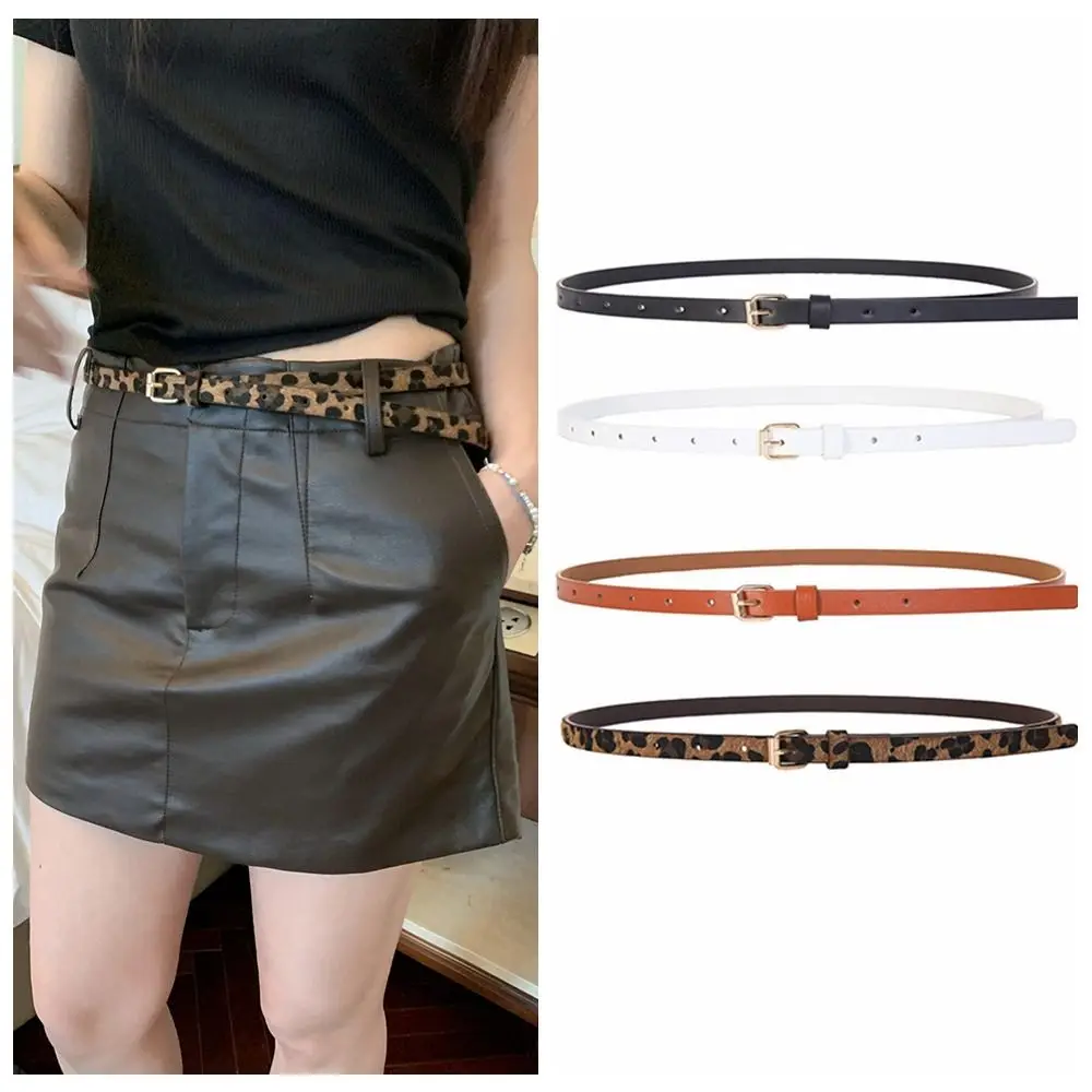 

Metal Buckle Leopard Pattern Belt PU Leather Korean Style Thin Waist Belt Jeans Decor All-match Dress Decoration Ladies/Girls