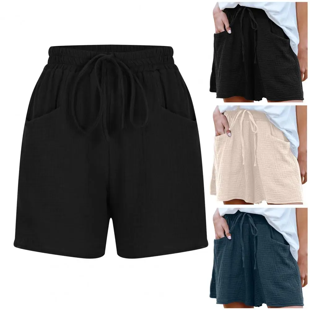 

Women Elastic Waist Shorts Pleated Drawstring Elastic Waist Women's Shorts with Pockets Comfortable Homewear for Summer