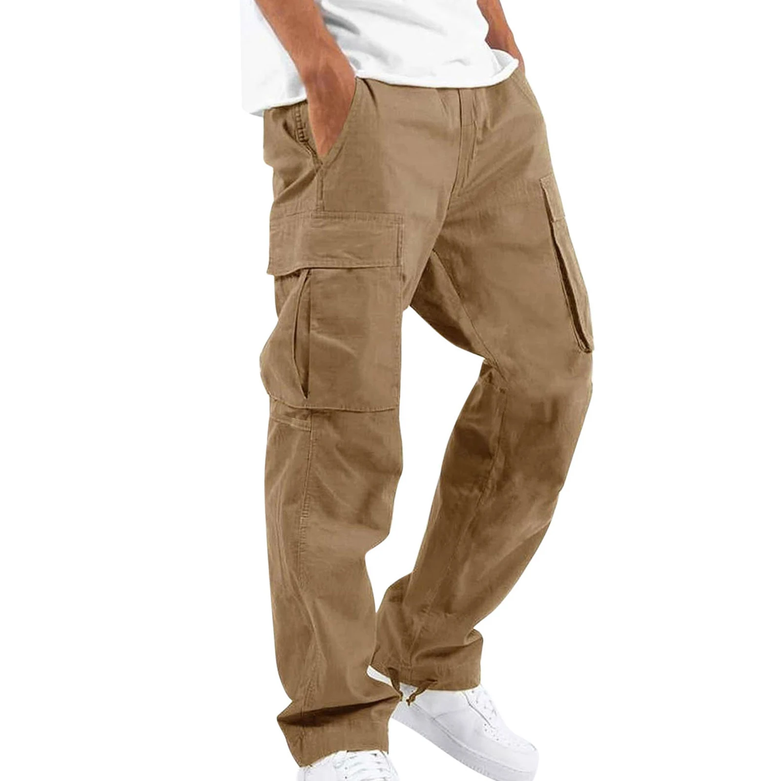 Pantaloni cargo da uomo con tasche Pantaloni sportivi da jogging elastici larghi tinta unita Pantaloni casual Streetwear