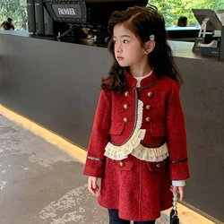 Girl Clothes Set 2023 Winter New Children Foreign Style Coat Children Dress Half Skirt Two-piece Set Girl Autumn Solid 2-piece