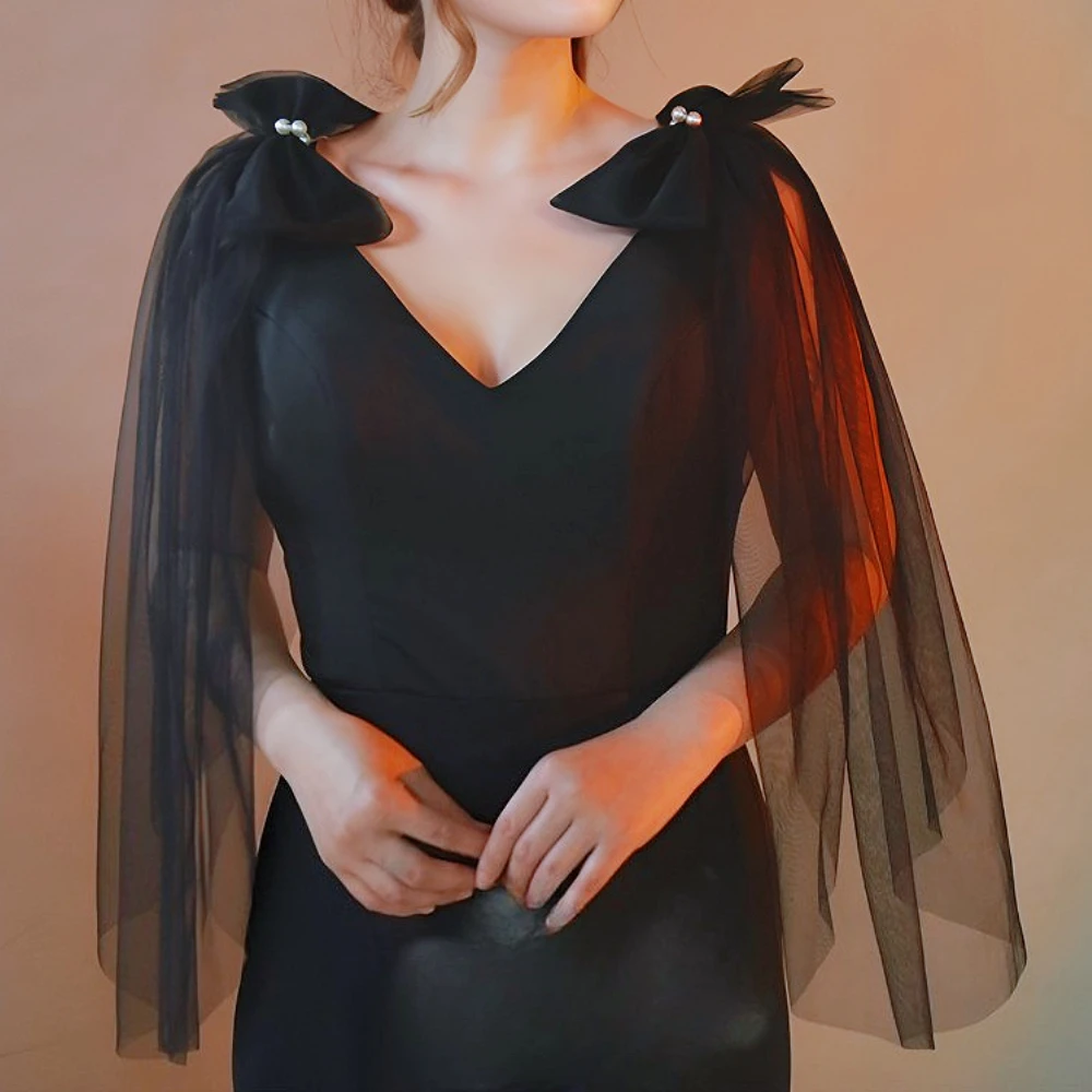 

Bow Tulle Bridal Shawl Removable Sleeves Girlfriend Wedding Bolero Wedding Accessories Wedding Props Marriage Evening Party