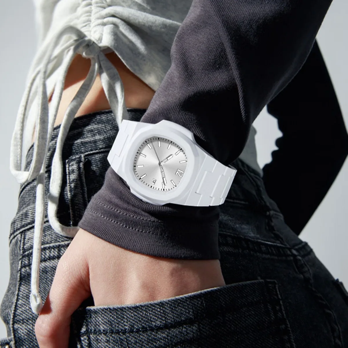 Men's Fashion Watch Octagonal Case Metal Link Bracelet Date Display Minimalist Business Dress Wristwatch