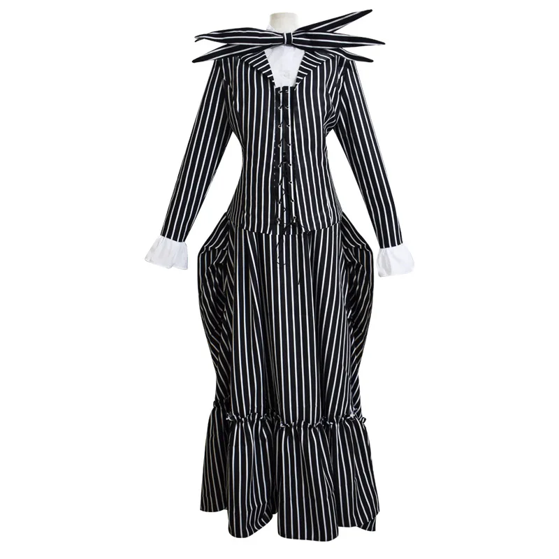 Christmas Eve Scar Skeleton Jack Horror Cosplay Costume Set Dress Skeleton Full Set Christmas Halloween Costume