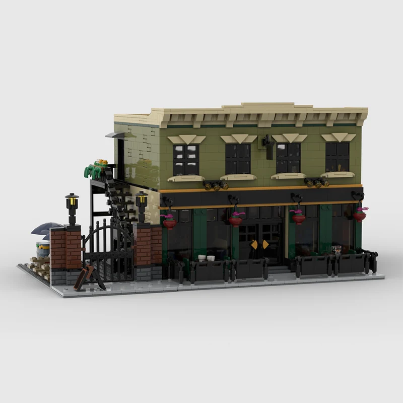City Street View Model MOC Building Bricks Large Green Pub Modular Technology Gifts Holiday Assemble Children Toys Suit