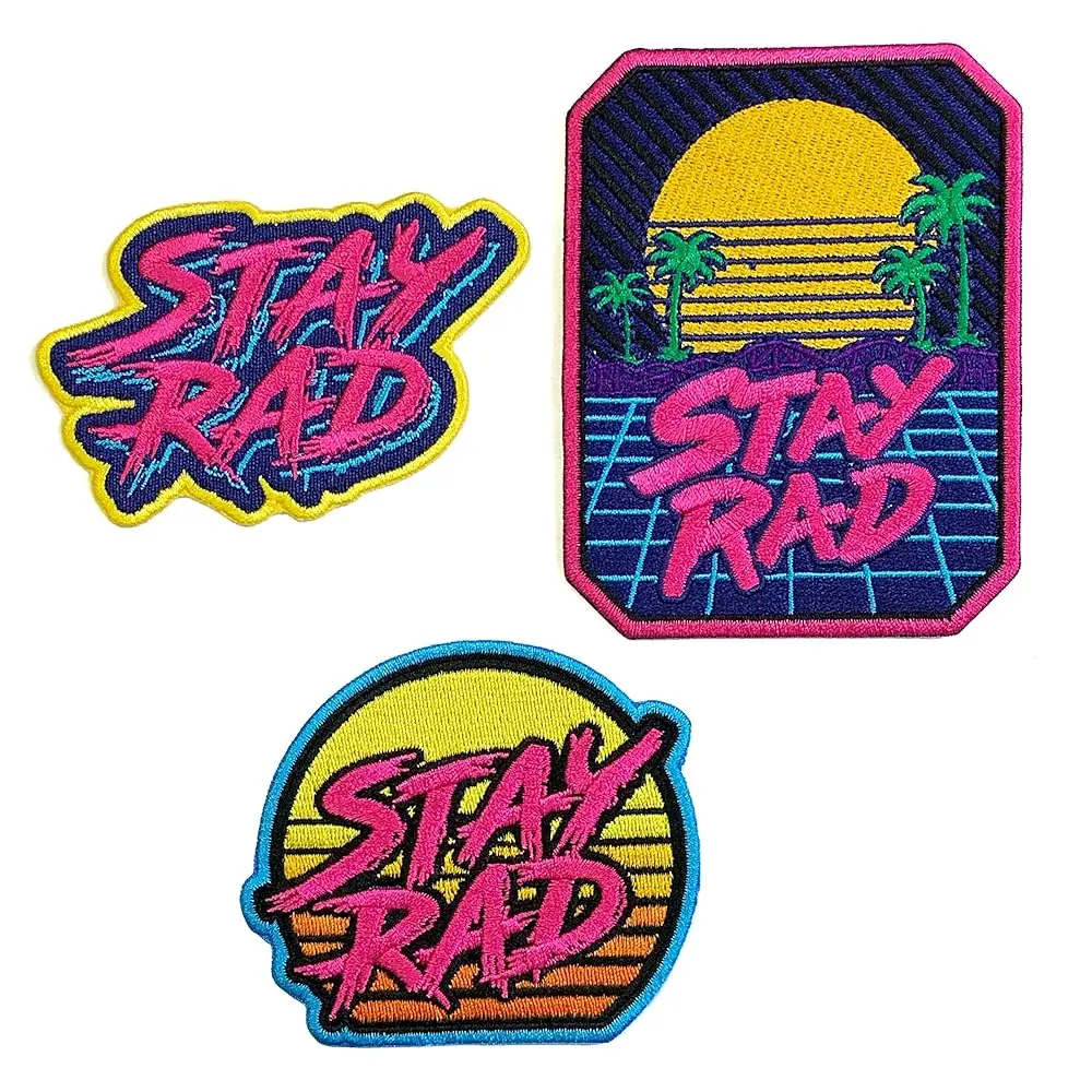

3Pcs Stay RAD Cool Awesome 80s Retro Synthwave Colorful Well Made Quality Sew/Iron On 100% Embroidered Decorative Applique P