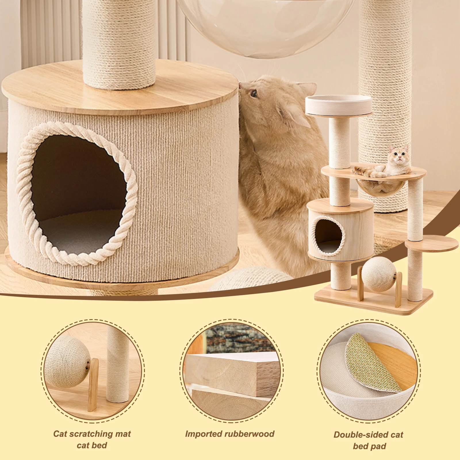 

Cat Climbing Frame Wear Resist Integrated Cat Nest Breathable Scratching Post House for Pet Toy Tool