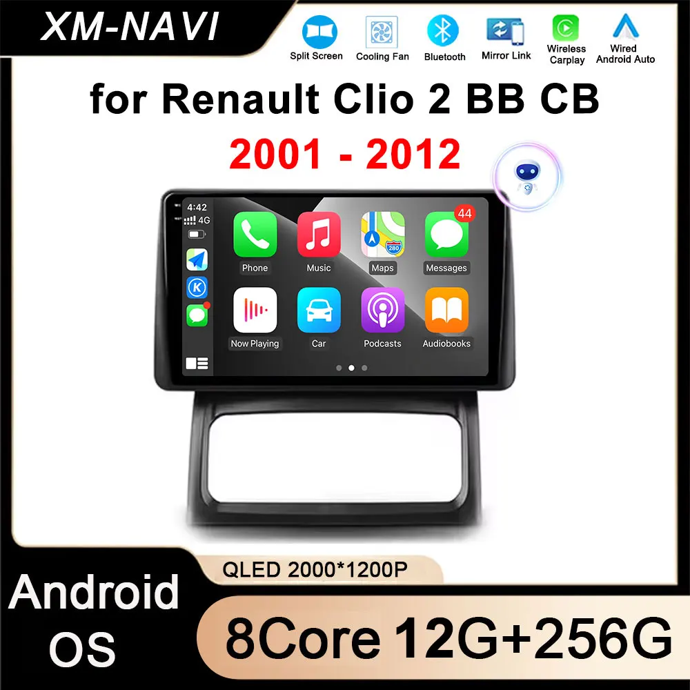 Car Radio Carplay For Renault Clio 2 BB CB 2001 - 2012 Navigation GPS Android Auto Screen Stereo 5G Wifi BT DSP  No 2din DVD