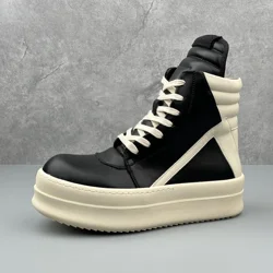 Men's Motorcycle Boots Platform Leather Luxury High Top Women Sneakers Lace Up Zip Autumn Black Classics Designer Shoes