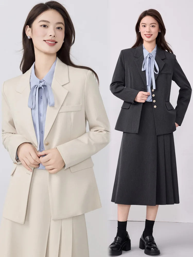 Gray Blazer for Women Spring and Autumn2025New high-end professional formal interview dress and elegant suit set
