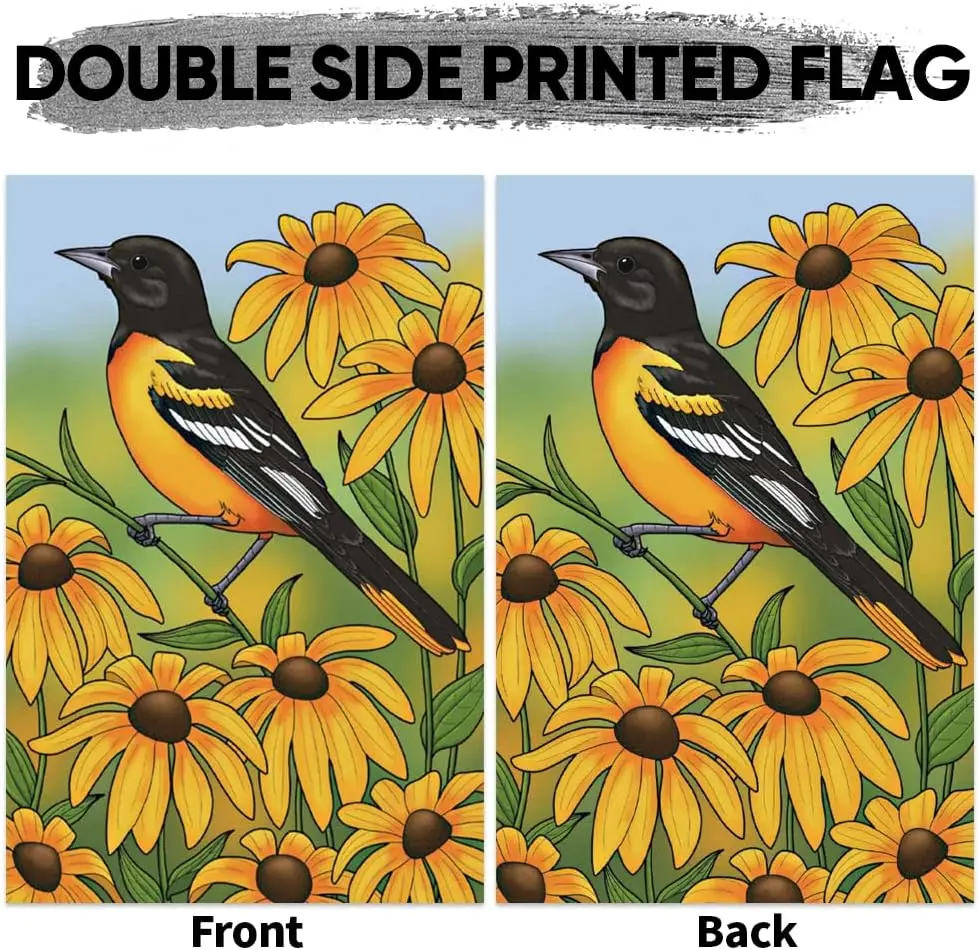 12x18 Inches Maryland Black Eyed Susan & Oriole Garden Flag Double Layer Vivid Color Durable Polyester Home Garden Yard Outd