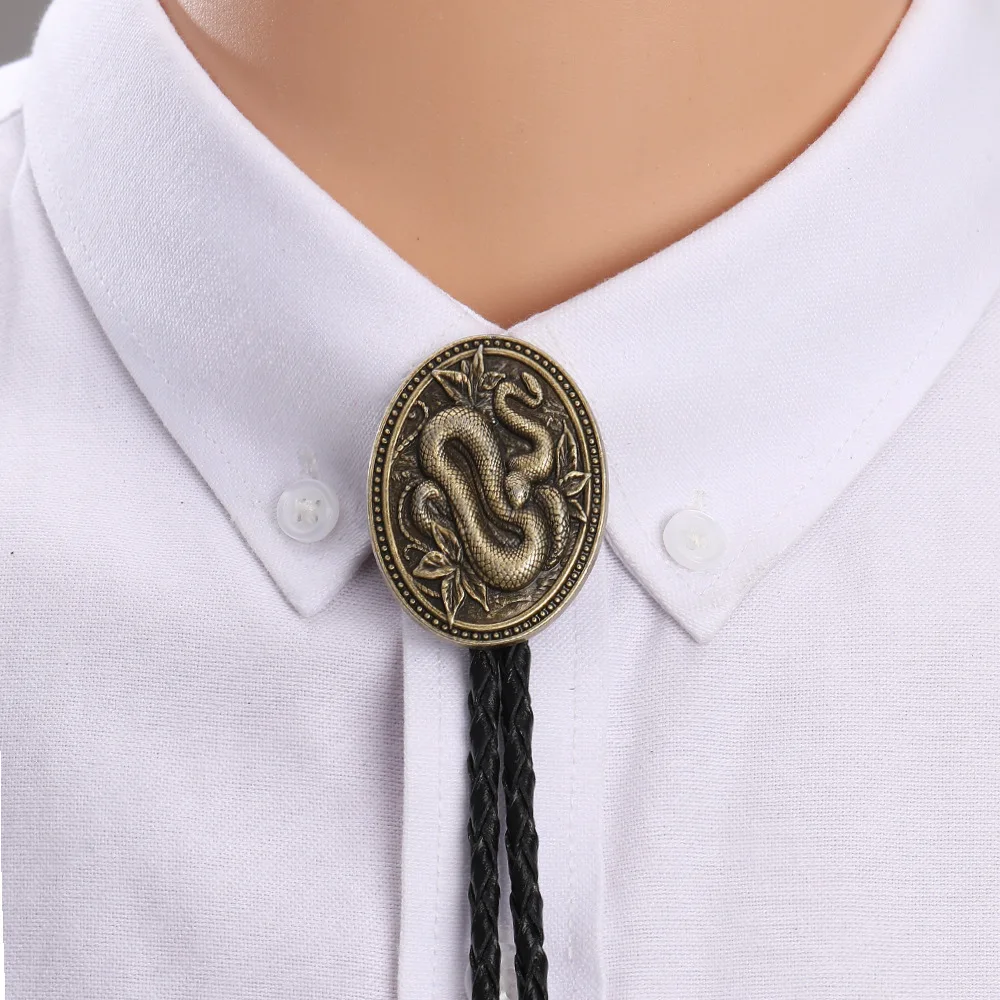 Western cowboy animal-themed venomous snake embroidered novelty trendy fashion bolotie men's bow tie