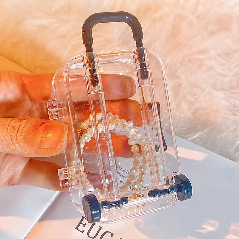 Mini koper kotak penyimpanan perhiasan wanita indah anting kecil kalung Showcase rumah boneka tas tangan Model kotak kemasan