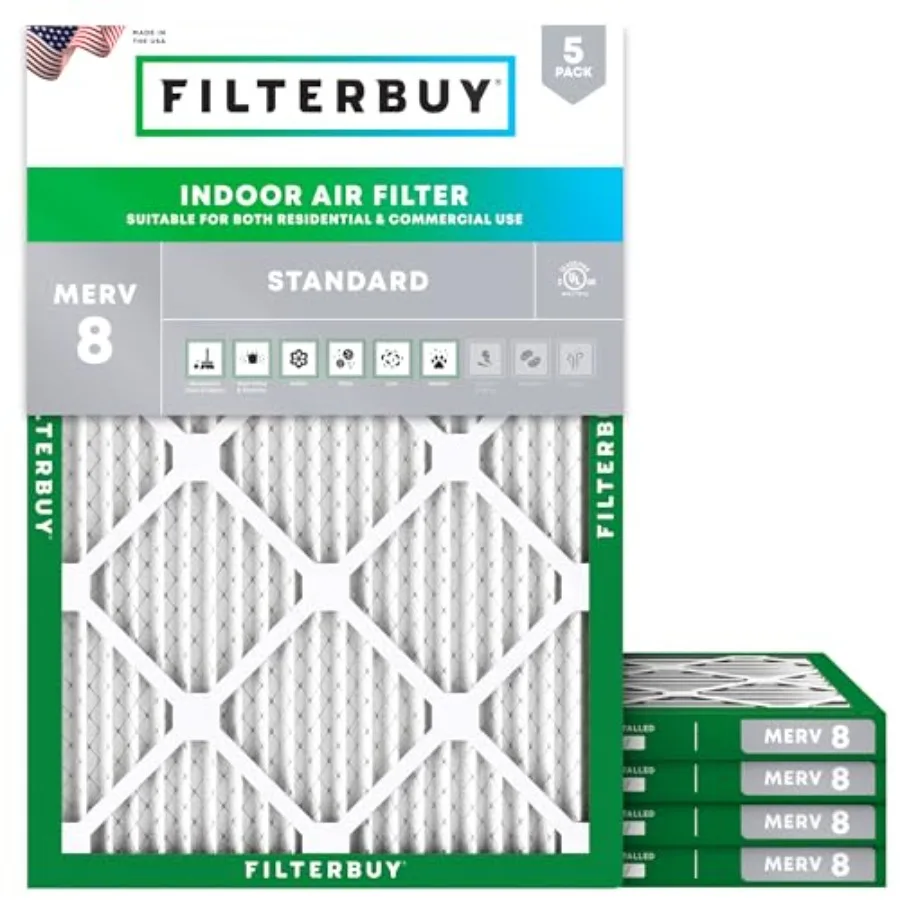 

24x25x1 Air Filter MERV 8 Essential Dust and Allergy Defense 5-Pack Electrostatic Pleated HVAC AC Furnace Filters Replacement M