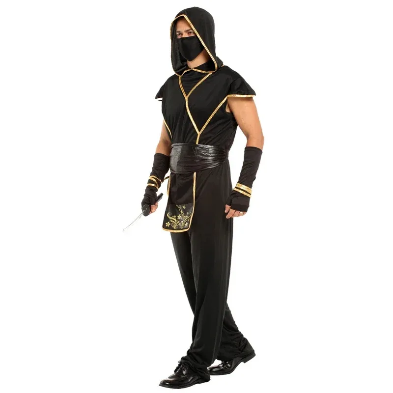 Adult Japan Samurai Black gold ninja costume cosplay for men Carnival Purim Halloween costumes fancy dress