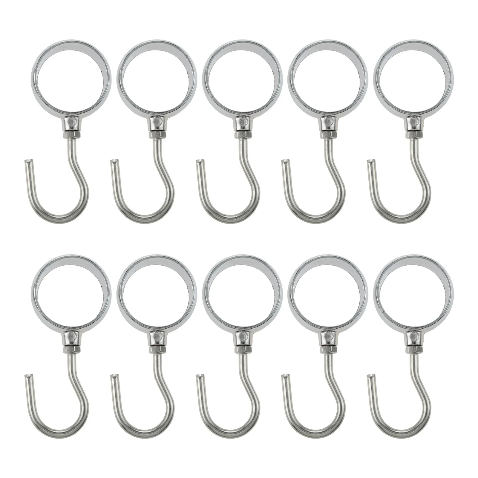 10pcs Adjustable Tube Rod Hooks Hard Metal Hanger 22mm/25mm/32mm Silver 360 Degree Removable Screw Hook Wardrobe Closet Kitchen