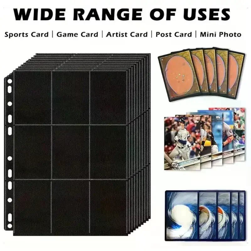 /HTF/30Pcs Black 9-Pocket Trading Card Binder Pages Storage Wallet - Double-Sided Side-Loading Pockets For Game Cards