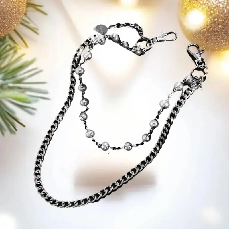 Мужская цепочка для брюк с крестом из искусственного жемчуга в стиле панк-рок; Модные многослойные джинсовые цепочки в стиле хип-хоп на талии безделушки