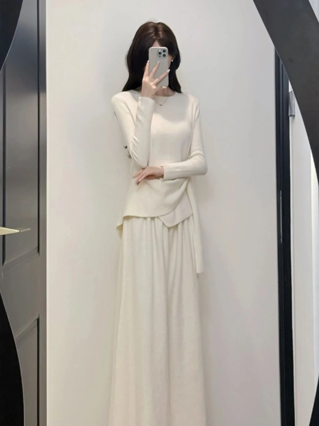 

Soft Style Knitted Sweater High Waist Wide Leg Pants Two Piece Set Youthful Ootd Spring Fashion Women's Comfortable Warm Wear