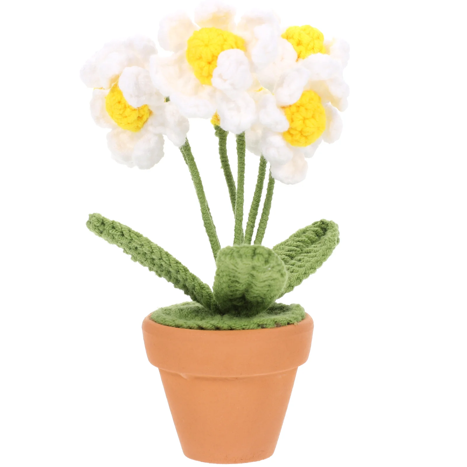 

Artificial Potted Plant Mini Crochet Desktop Small Fake Flowers White Craft Knitting Flower Decor Woven Bonsai Home Supplies