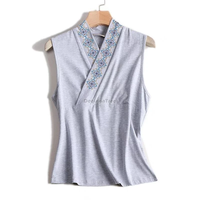 2026 new chinese retro ancient style women men sleeveless cross collar hanfu top inner layer printed large size hanfu shirt top