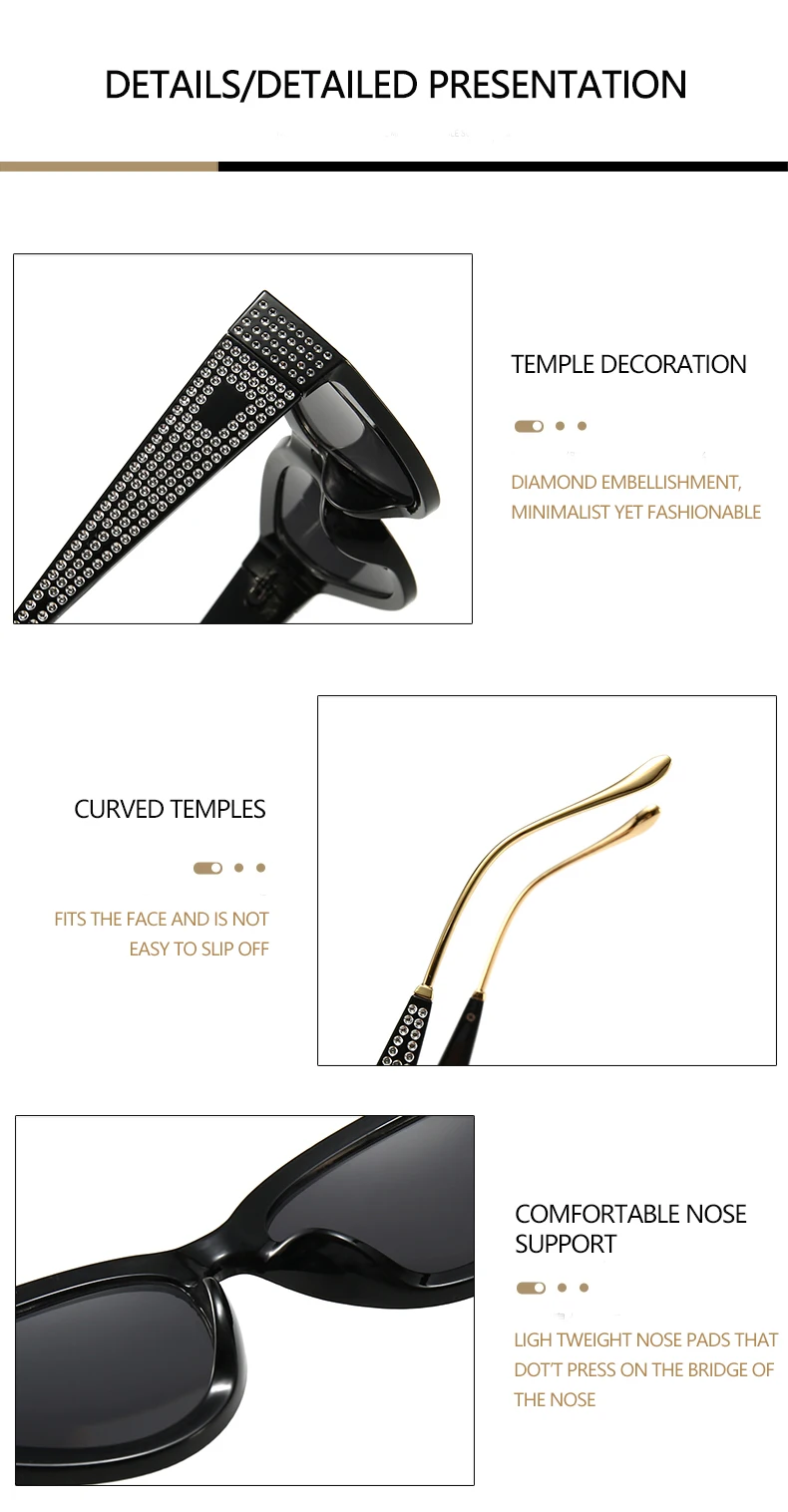 Stilvolle Voll-Diamant Katzenaugen-Sonnenbrille für Damen Unisex Internet-Berühmtheit Streetstyle-Brille 5127 – Detail 16